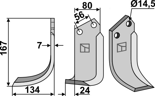 Fräsmesser 167x80mm, links, passend für Tortella