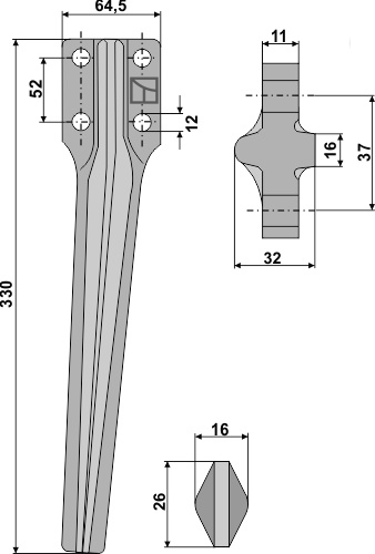 Kreiseleggenzinken rechts 330 mm x 64,5 mm, passend für Eberhardt