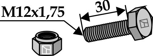 Sechskantschraube M12x1,75x30  mit Sicherungsmutter, passend für Dücker