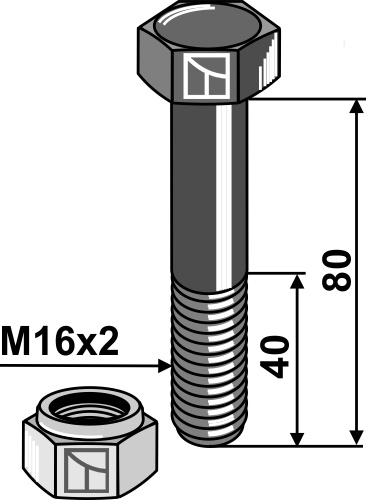 Sechskantschraube M16x2x80 mit Sicherungsmutter, passend für Agrimaster, Müthing und mehr