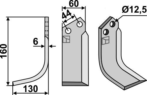 Fräsmesser 160x60mm, links, passend für Agritalia und CarraroS.p.A.