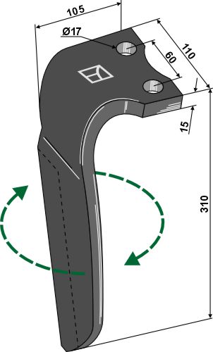 Kreiseleggenzinken rechts 310 mm x 110 mm, passend für Alpego