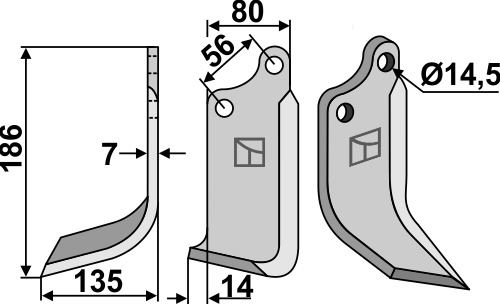 Fräsmesser 186x80mm, links, passend für Maschio/Gaspardo