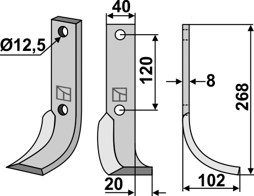 Fräsmesser 268x40mm, rechts, passend für Krone