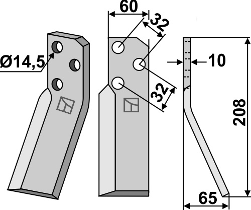 Rotorzinken 208x60mm, rechts, passend für RenterL.M.T.