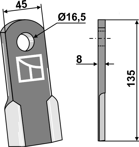 Gerades Messer 135x45 mm, passend für Maschio, Gaspardo und mehr