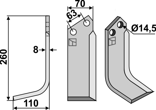 Fräsmesser 260x70mm, links, passend für Celli