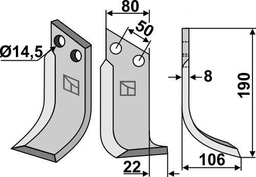 Fräsmesser 190x80mm, rechts, passend für Meritano