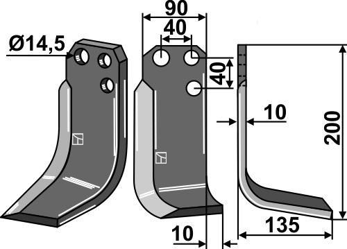 Fräsmesser 200x90mm, rechts, passend für Tortella