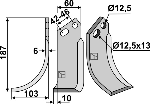 Fräsmesser 187x60mm, links, passend für Goldoni