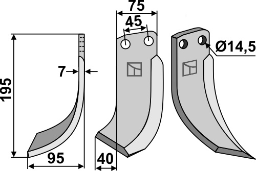 Fräsmesser 195x75mm, links, passend für Gehring
