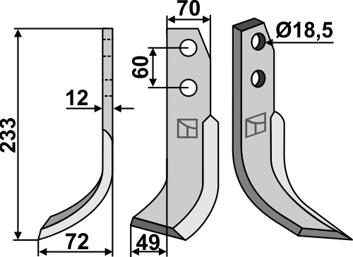 Fräsmesser 233x70mm, links, passend für Kuhn