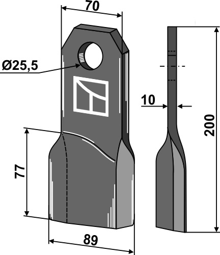 Mulchmesser 200x70 mm, linke Ausführung, passend für Fehrenbach