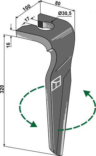 Kreiseleggenzinken, links 320 mm x 100 mm, passend für Rabe