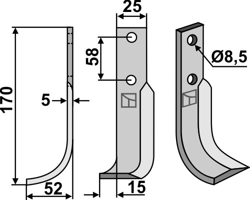 Fräsmesser 170x25mm, links, passend für Bertolini und NibbiBruno