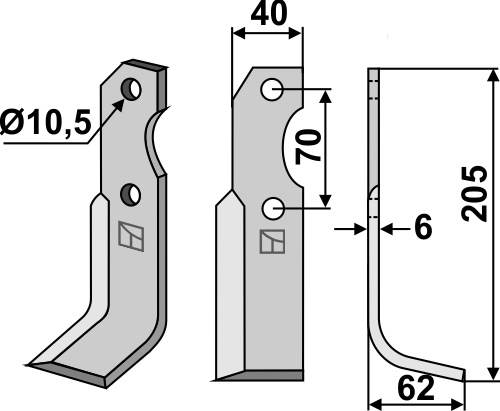Fräsmesser 205x40mm, rechts, passend für Brumital-Agris
