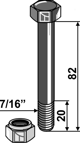 Schraube mit Sicherungsmutter - 7/16''UNF, passend für Schmidt, Mulag und mehr