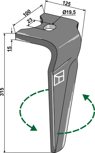 Kreiseleggenzinken links 315 mm x 100 mm, passend für Alpego