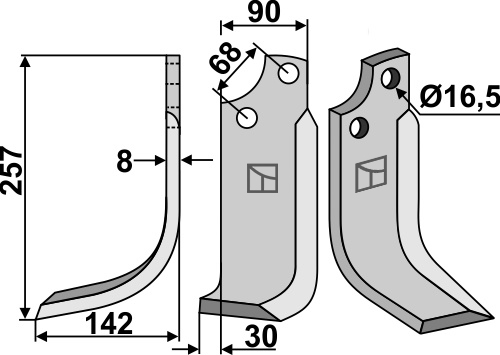 Fräsmesser 257x90mm, links, passend für Maschio/Gaspardo