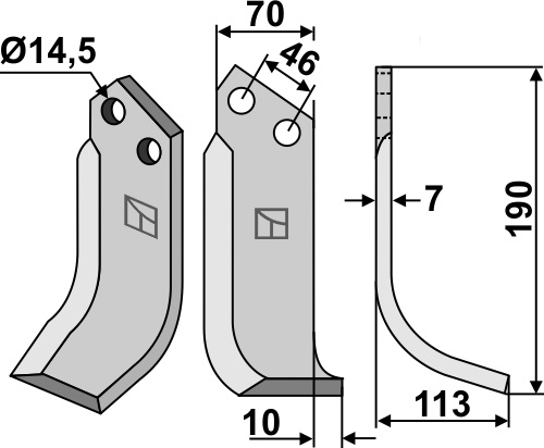 Fräsmesser 190x70mm, rechts, passend für Muratori, Ommas und mehr