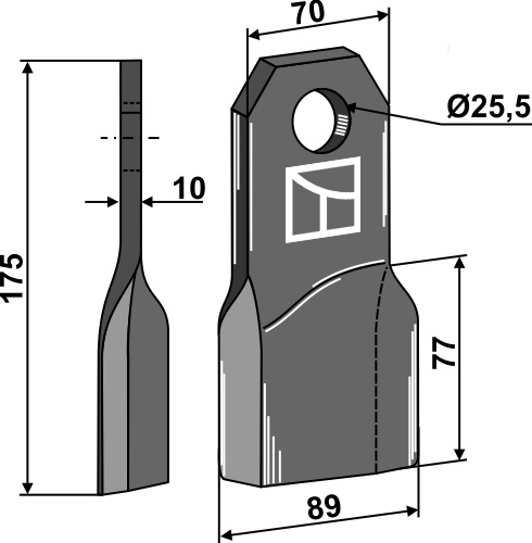 Mulchmesser 175x70 mm, rechte Ausführung, passend für Fehrenbach