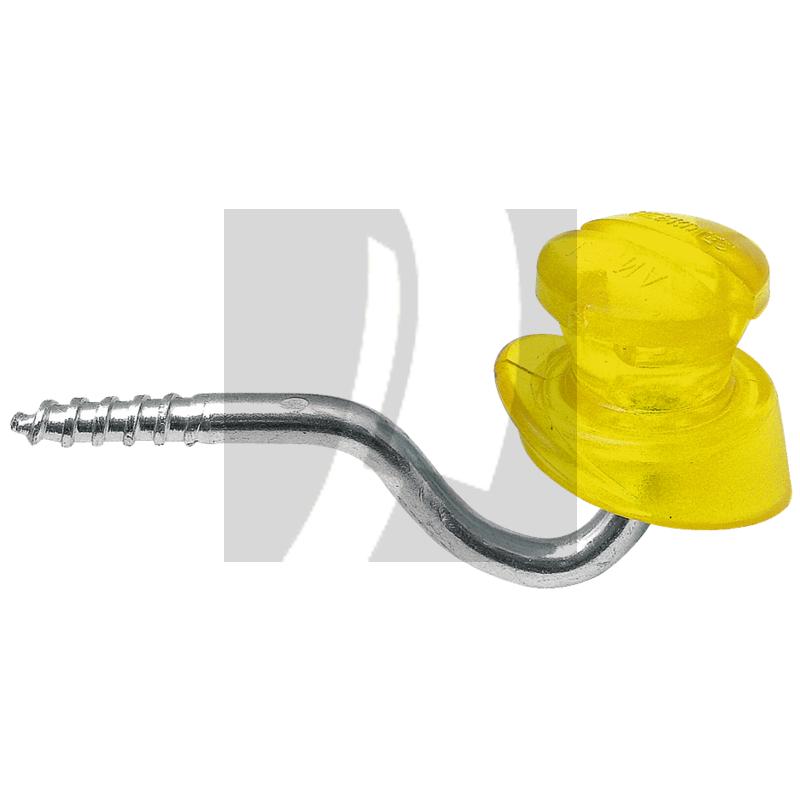 Schlitzisolator gelb transparent, aus Polycarbonat, mit verz. Eisenstütze 6 mm, auch für Bänder bis 10 mm