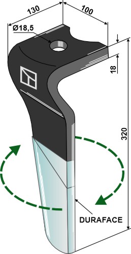 Kreiseleggenzinken (DURAFACE), rechts 320 x 18 mm, passend für Kverneland und Maletti