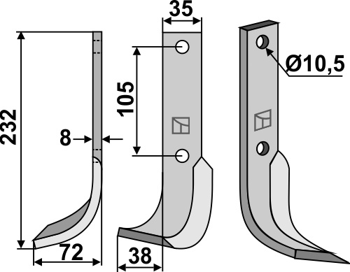 Fräsmesser 232x35mm, links, passend für Calderoni und Bonfiglioli