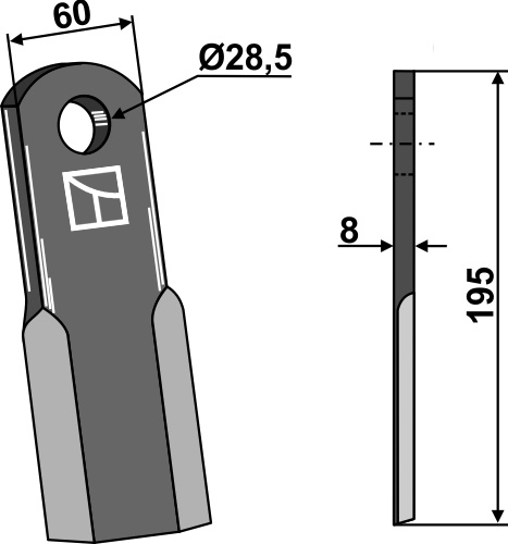 Gerades Messer 195x60 mm, passend für Berti