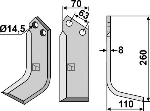 Fräsmesser 260x70mm, rechts, passend für Celli