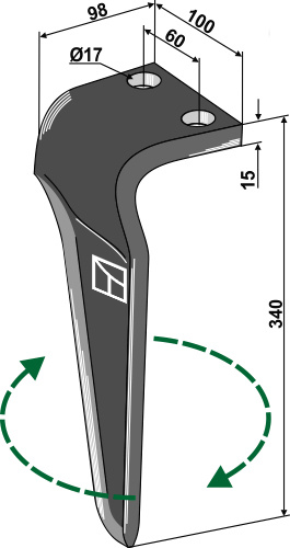 Kreiseleggenzinken, rechts 340 mm x 100 mm, passend für Maschio und Gaspardo