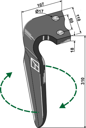 Kreiseleggenzinken rechts 310 mm x 110 mm, passend für Alpego