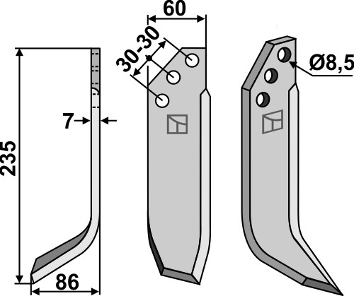 Fräsmesser 235x60mm, links, passend für Kuhn