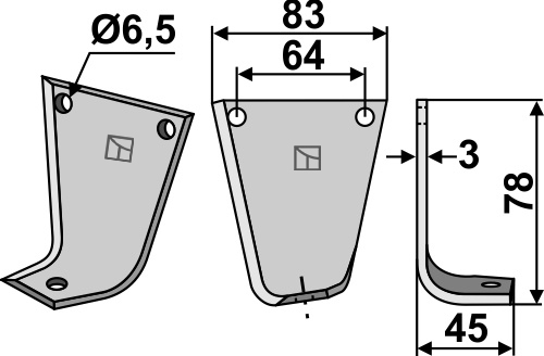 Fräsmesser 78x83mm, rechts, passend für Gutbrod
