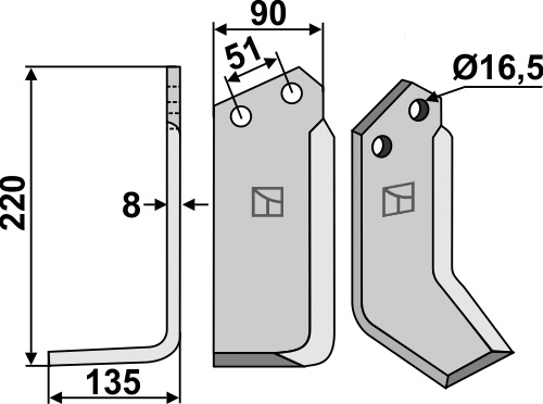 Fräsmesser 220x90mm, links, passend für Howard