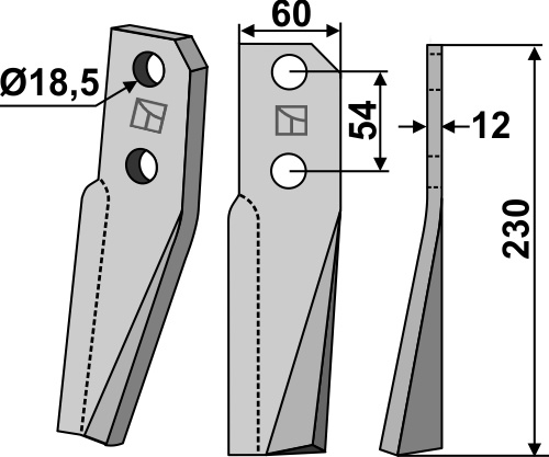Rotorzinken 230x60mm, rechts, passend für Kuhn
