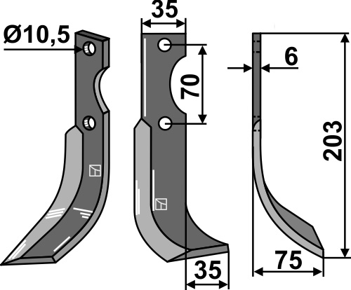 Fräsmesser 203x35mm, rechts, passend für Yanmar