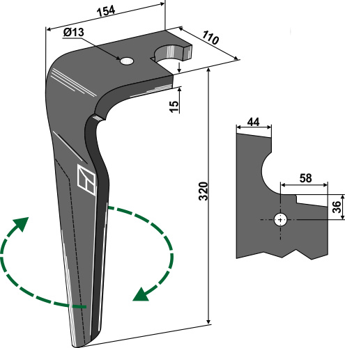 Kreiseleggenzinken, rechts 320 mm x 110 mm, passend für Feraboli