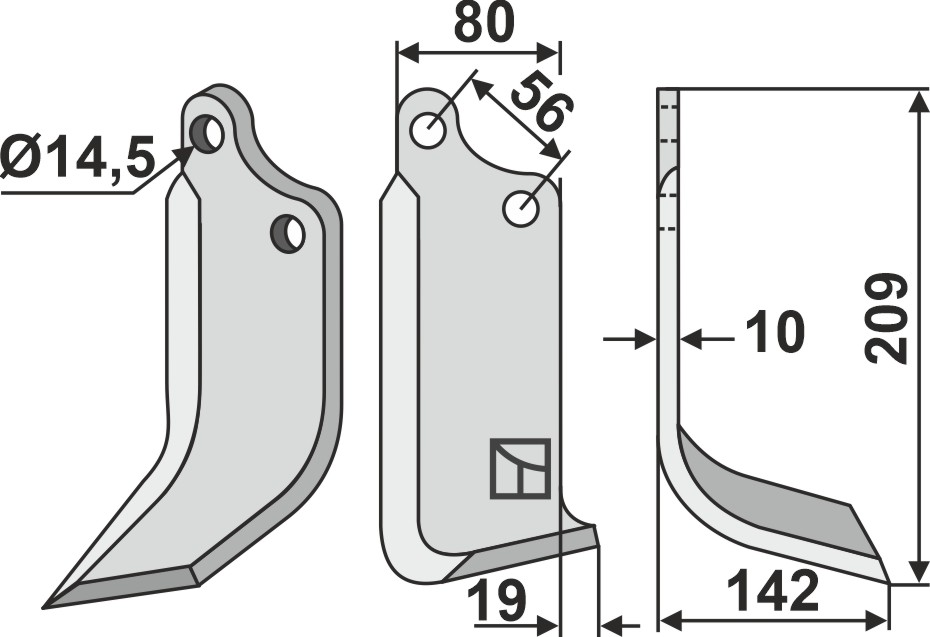 Fräsmesser 209x80mm, rechts, passend für Maschio/Gaspardo