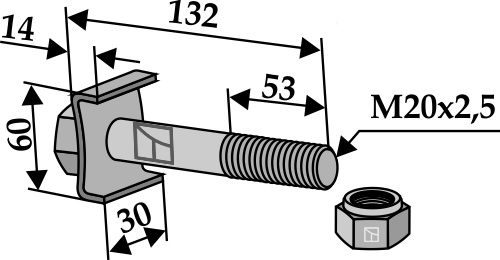 Schraube mit Sicherungsmutter M 20 x 2,5 - 8.8, passend für Agrimaster