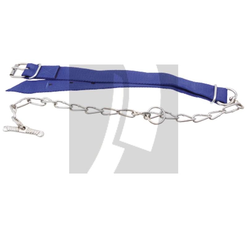 Trevira-Halsband für Kälber, Lederverstärkter Treviragurt mit Kette und Knebel