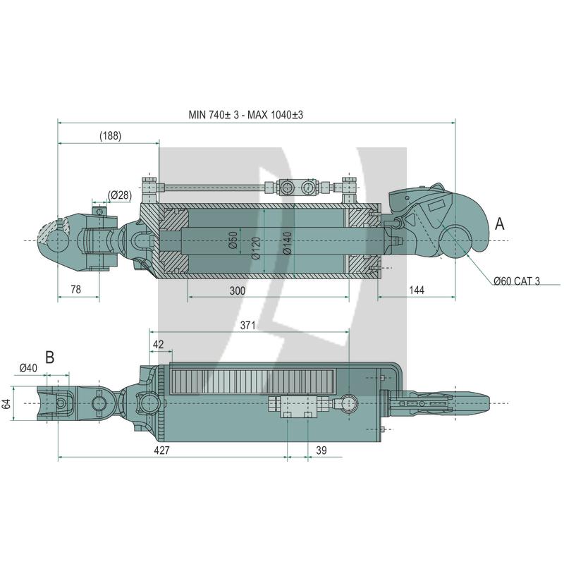 Hydraulischer Oberlenker 740 / 1040 mm (Arbeitslänge)