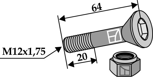 Schraube M 12 x 65 -10.9 mit Sicherungsmutter, passend für Doppstadt