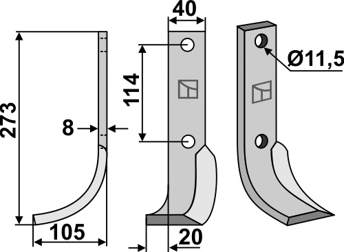 Fräsmesser 273x40mm, links, passend für Howard