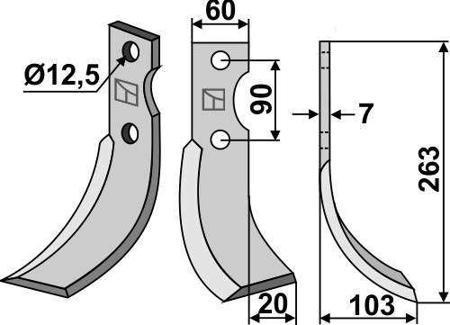 Fräsmesser 263x60mm, rechts, passend für Ferrari