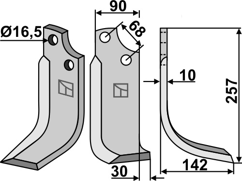 Fräsmesser 257x90mm, rechts, passend für Maschio/Gaspardo