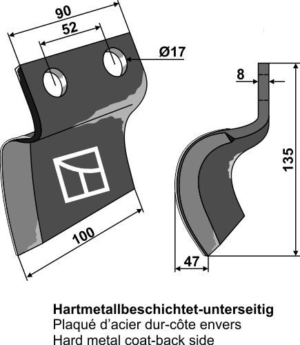 Messer für Grabenfräse - links, passend für Zibo und Davis