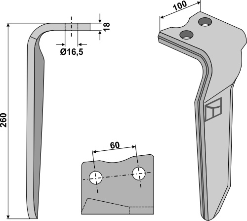 Kreiseleggenzinken rechts 260 mm x 100 mm, passend für Howard