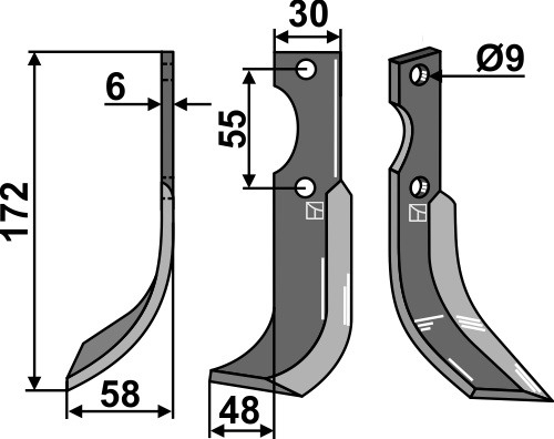 Fräsmesser 172x30mm, links, passend für Grillo und Oosterlaan