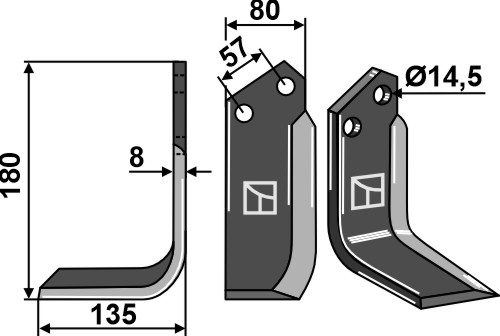 Fräsmesser 180x80mm, links, passend für Breviglieri/Breviagri